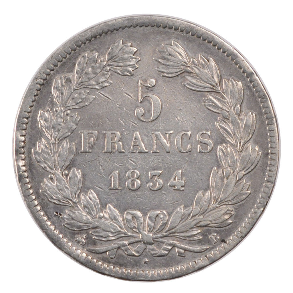 Münze, Frankreich, Louis-Philippe, 5 Francs, 1834, Rouen, SS+, Silber