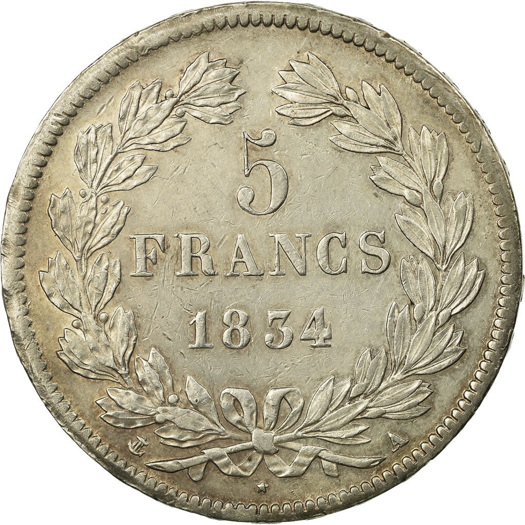 Moneda, Francia, Louis-Philippe, 5 Francs, 1834, Paris, EBC, Plata, KM:749.1