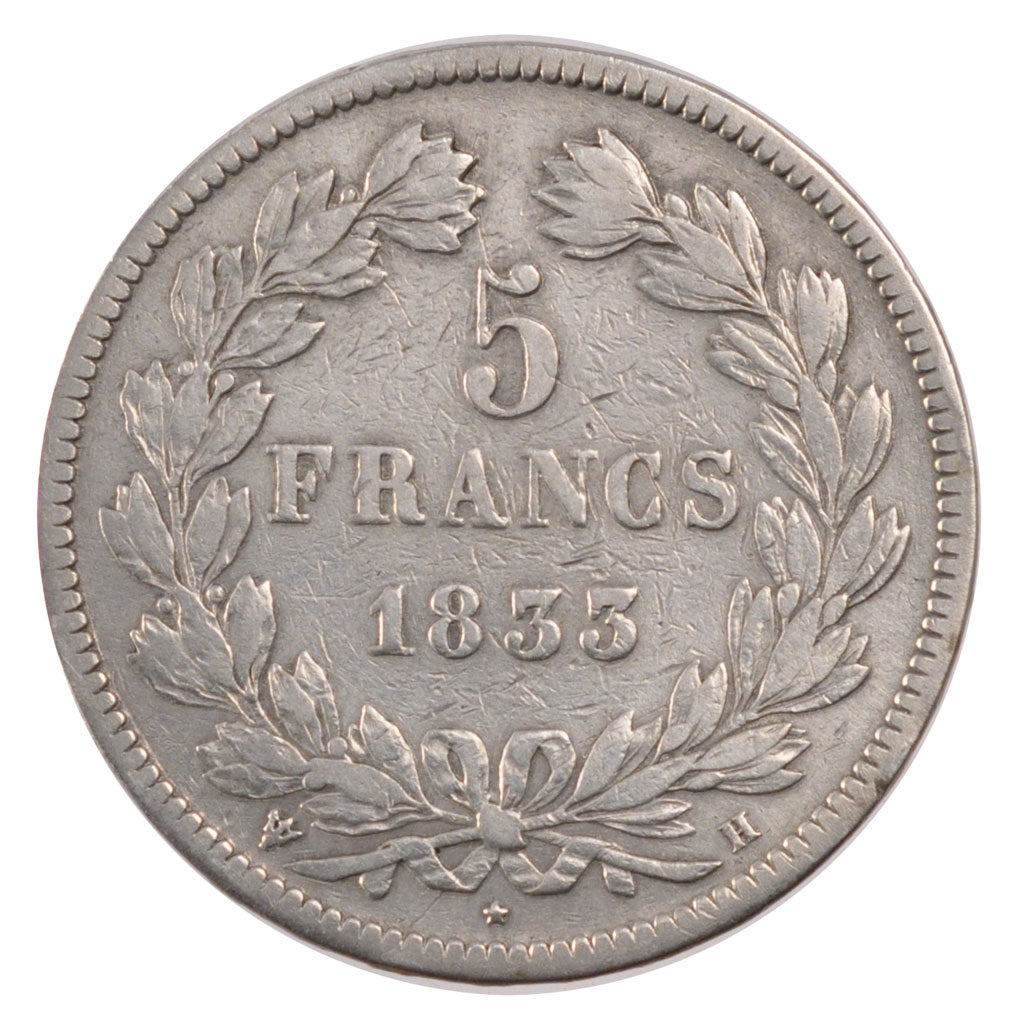 Münze, Frankreich, Louis-Philippe, 5 Francs, 1833, La Rochelle, S+, Silber