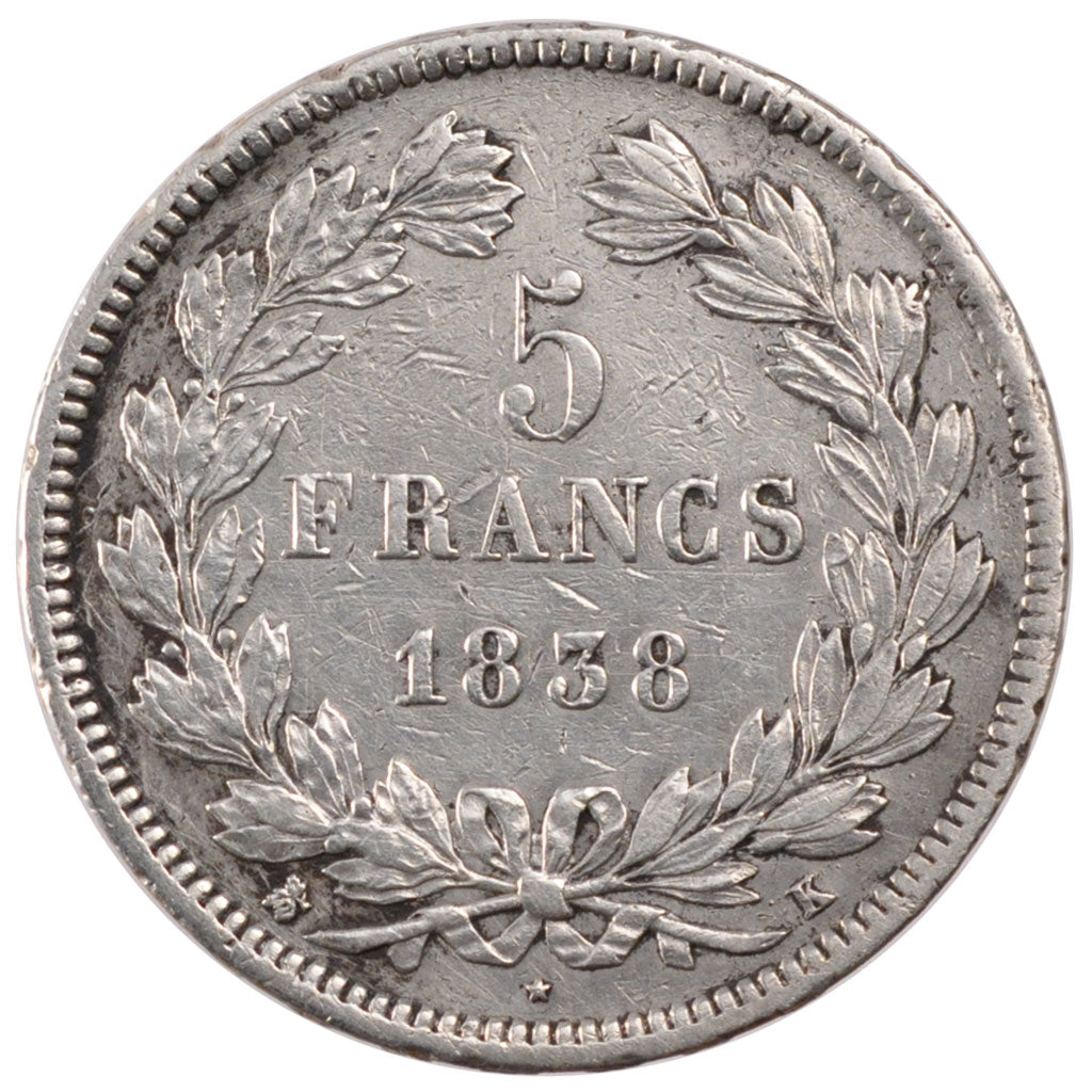 Monnaie, France, Louis-Philippe, 5 Francs, 1838, Bordeaux, TTB, Argent