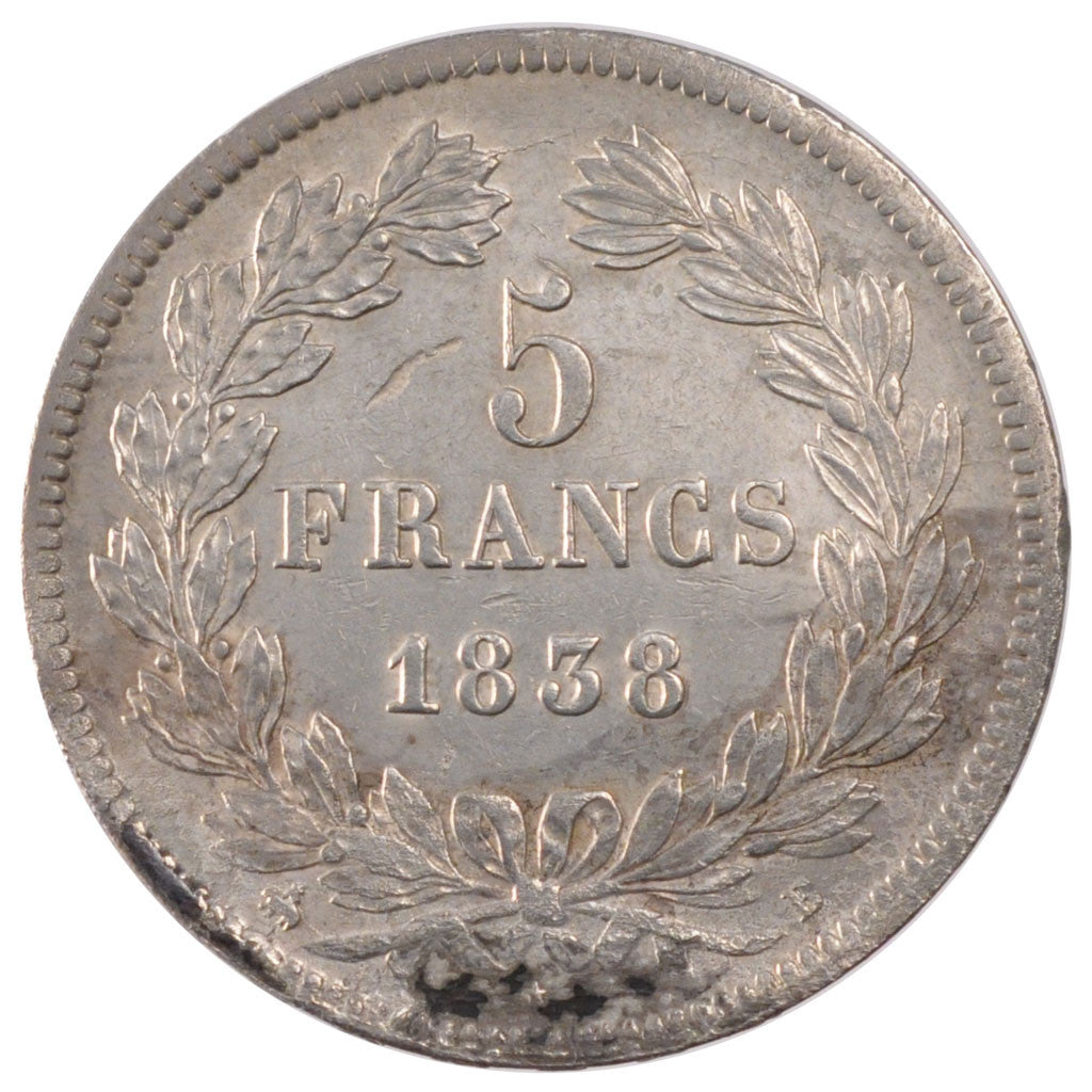 Münze, Frankreich, Louis-Philippe, 5 Francs, 1838, Rouen, VZ, Silber