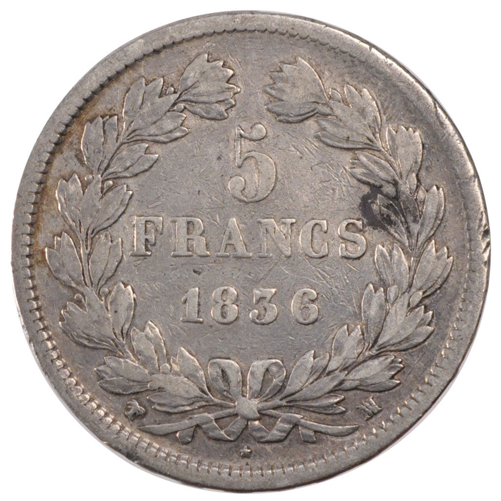 Monnaie, France, Louis-Philippe, 5 Francs, 1836, Marseille, TB+, Argent