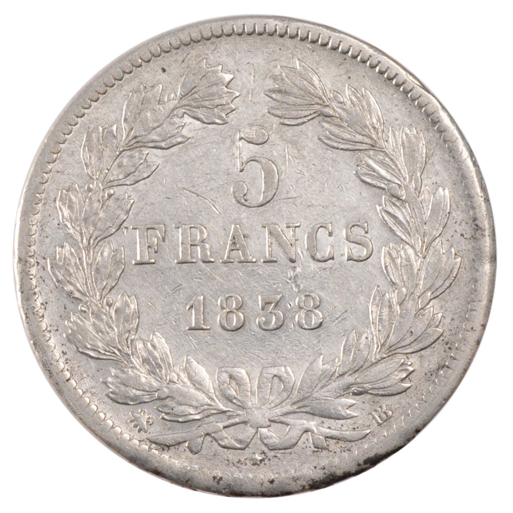 Monnaie, France, Louis-Philippe, 5 Francs, 1838, Strasbourg, TTB, Argent