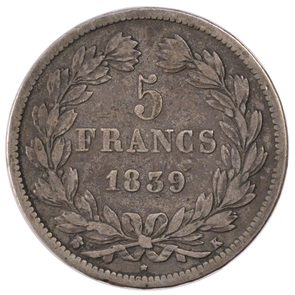 Monnaie, France, Louis-Philippe, 5 Francs, 1839, Bordeaux, TB+, Argent