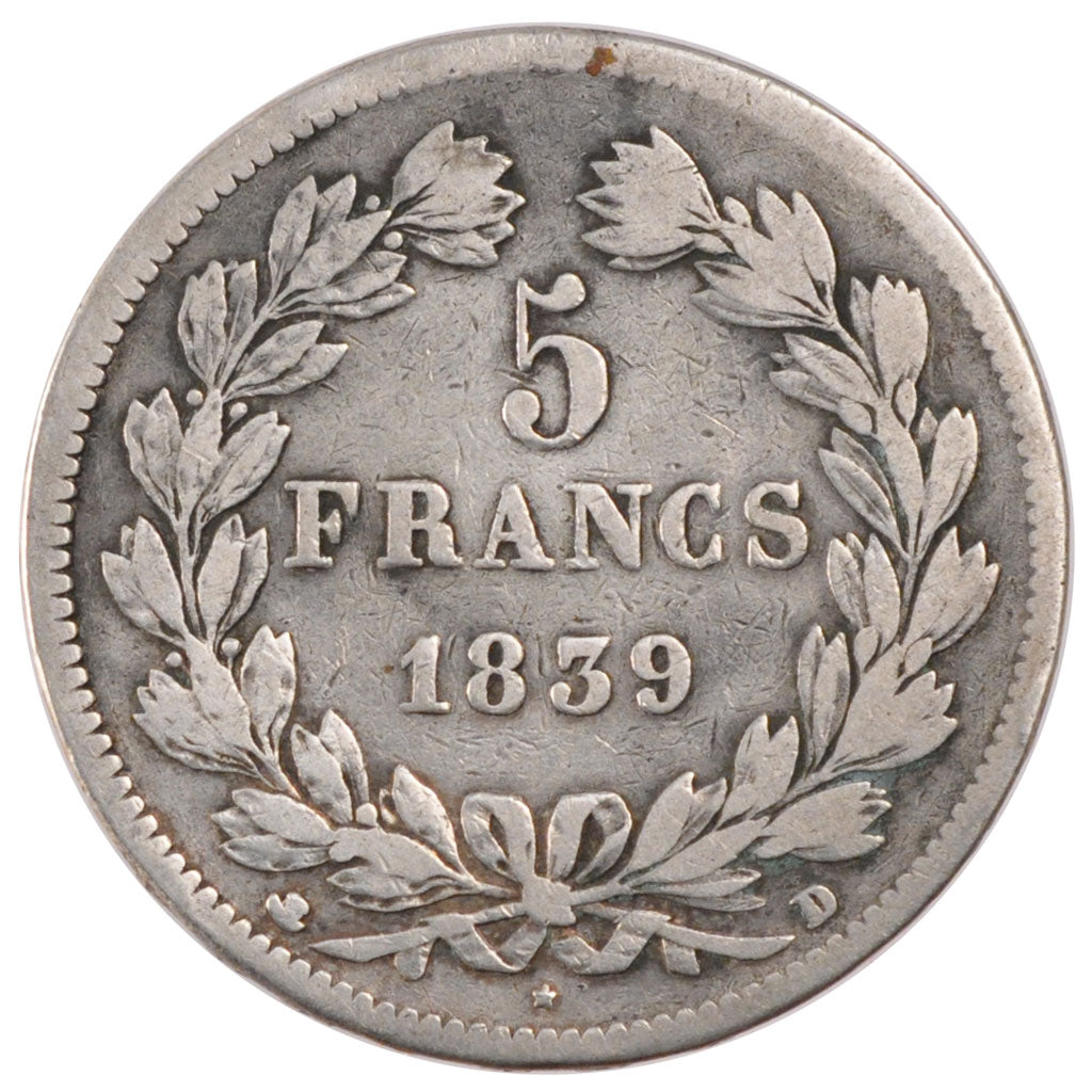 Münze, Frankreich, Louis-Philippe, 5 Francs, 1839, Lyon, S, Silber, Gadoury:678