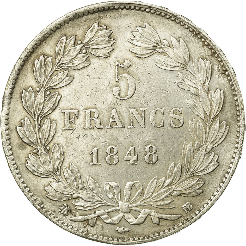 Monnaie, France, Louis-Philippe, 5 Francs, 1848, Strasbourg, TTB+, Argent