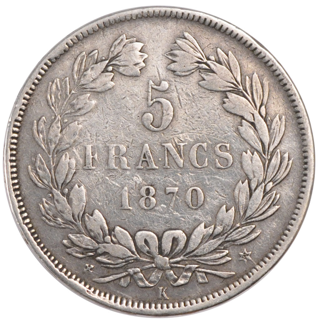 Münze, Frankreich, Cérès, 5 Francs, 1870, Bordeaux, S+, Silber, KM:818.2