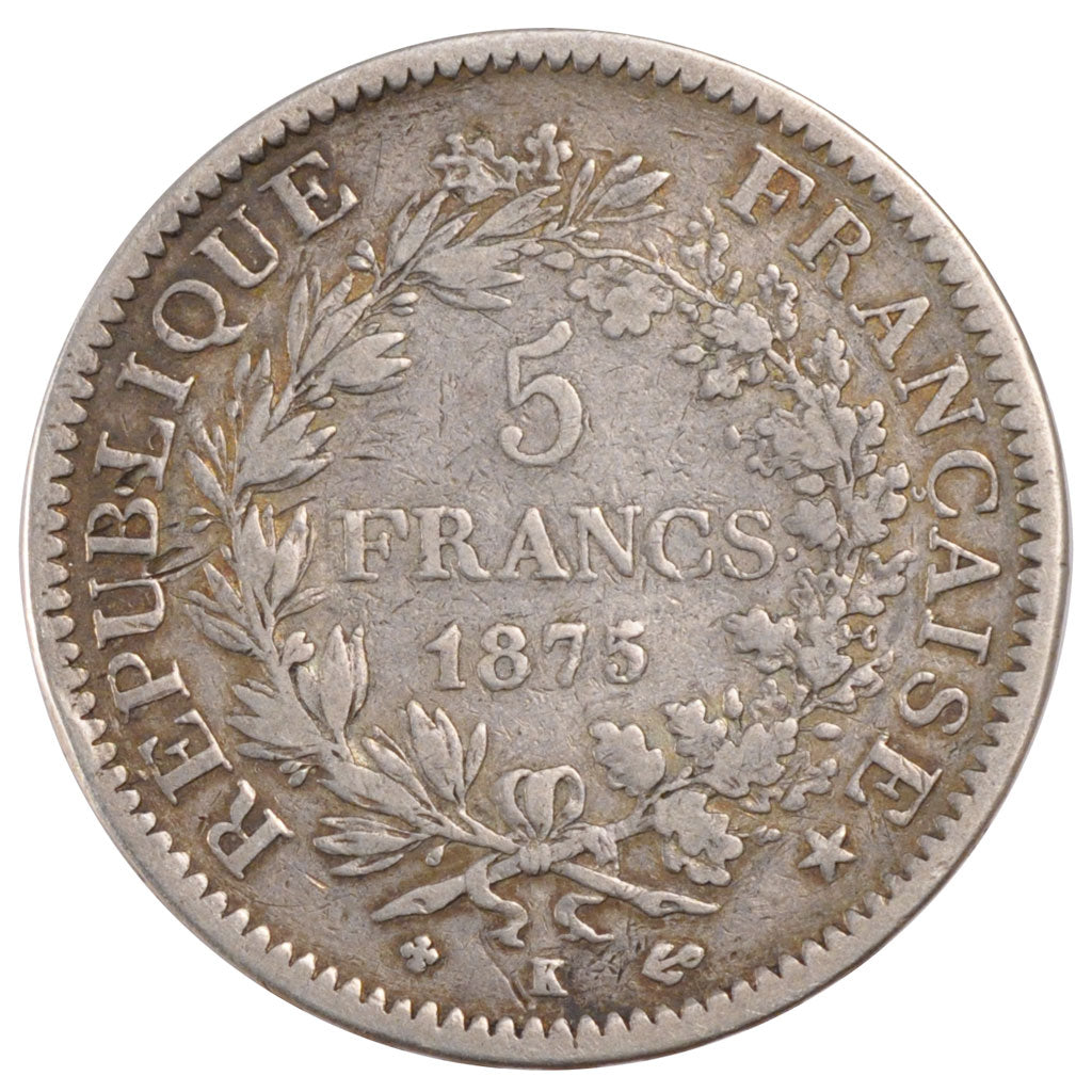 Coin, France, Hercule, 5 Francs, 1875, Bordeaux, VF(30-35), Silver, KM:820.2