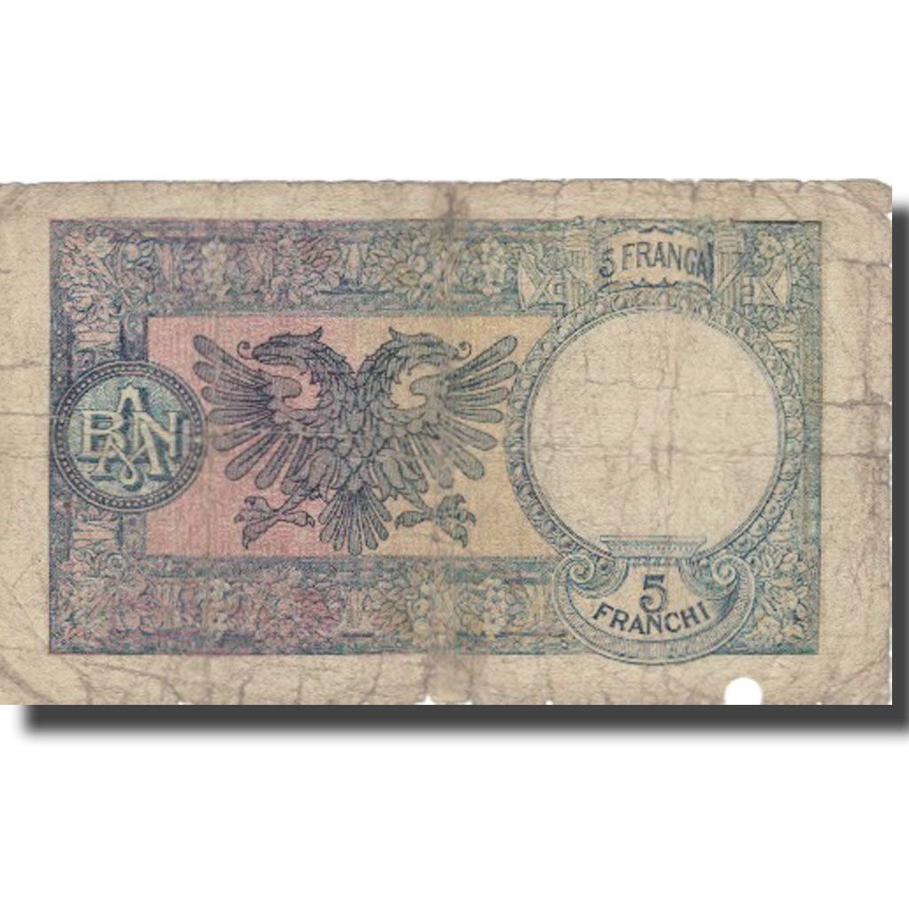 Banconote, Albania, 5 Franga, Undated (1939), KM:6a, B+