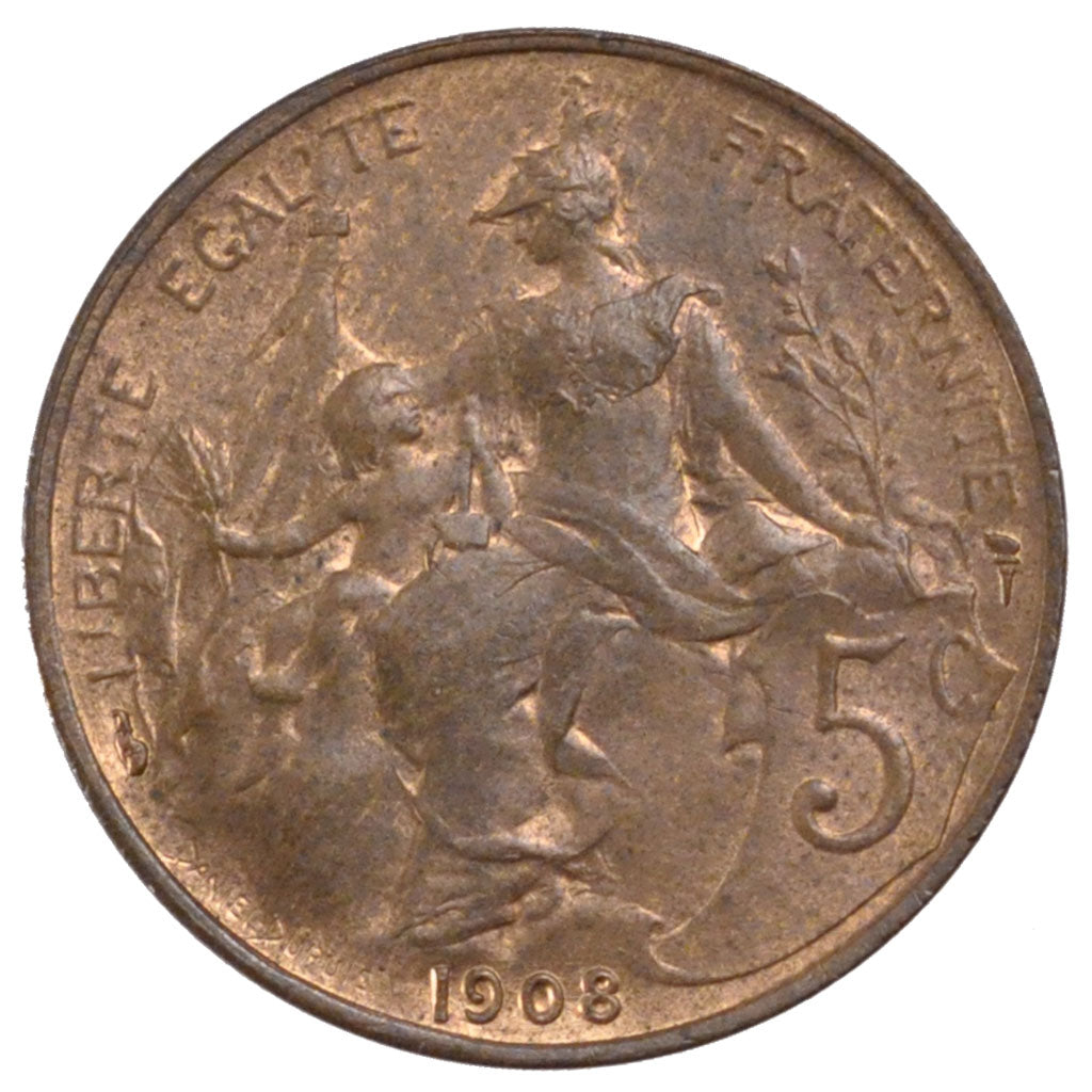 Coin, France, Dupuis, 5 Centimes, 1908, Paris, AU(55-58), Bronze, Gadoury:165
