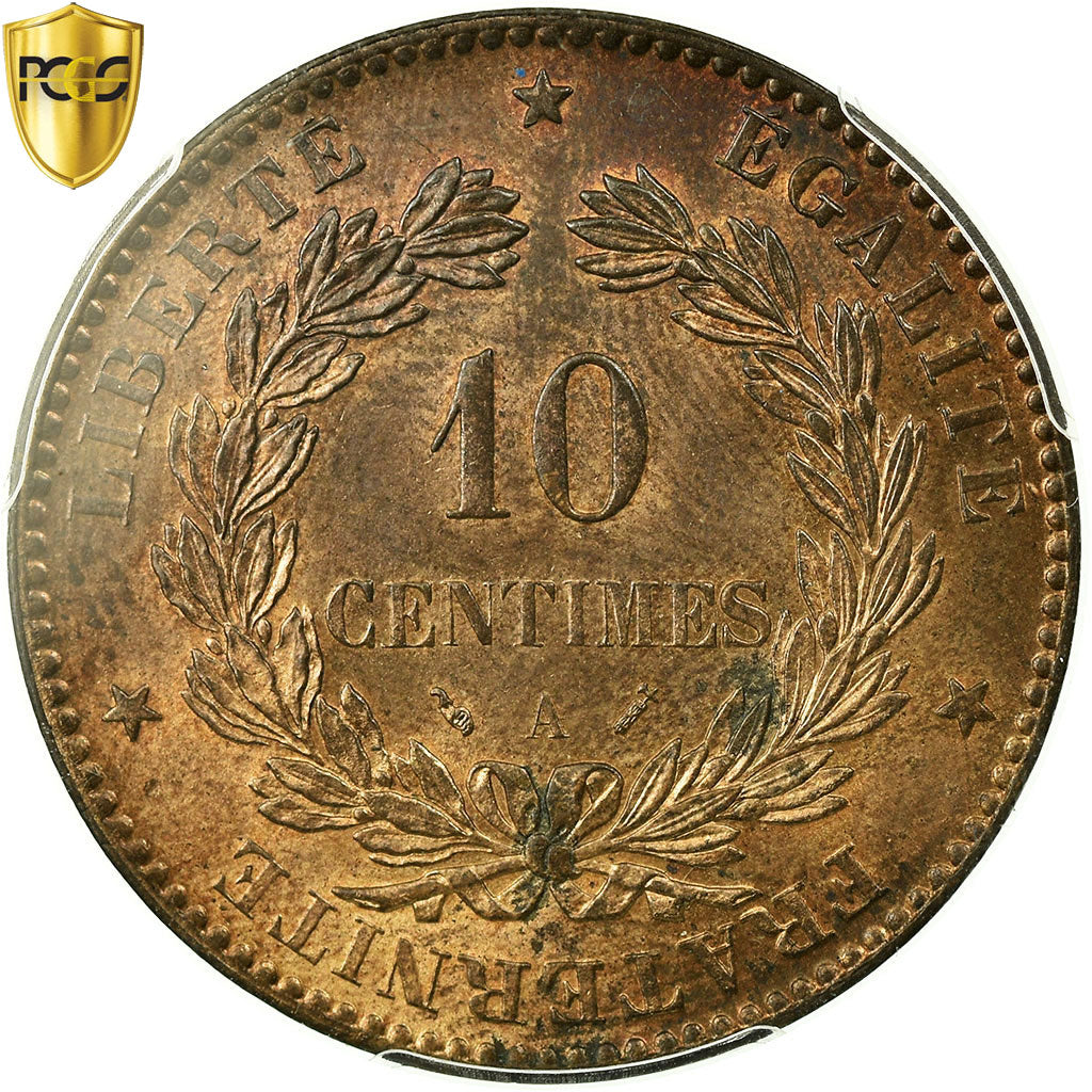 France, 10 Centimes, Cérès, 1890, Paris, Bronze, PCGS, MS64RB, Gadoury:265a