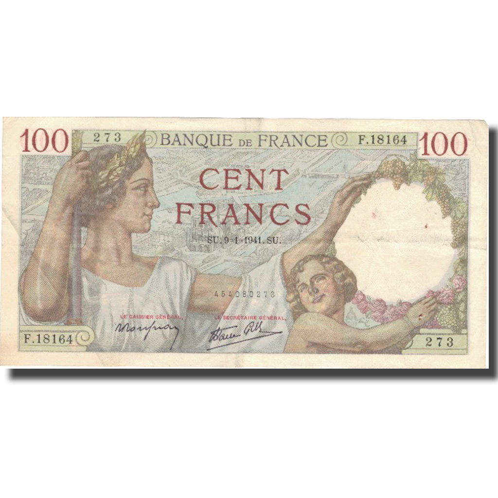 France, 100 Francs, 100 F 1939-1942 ''Sully'', 1941, 1941-01-09, EF(40-45)