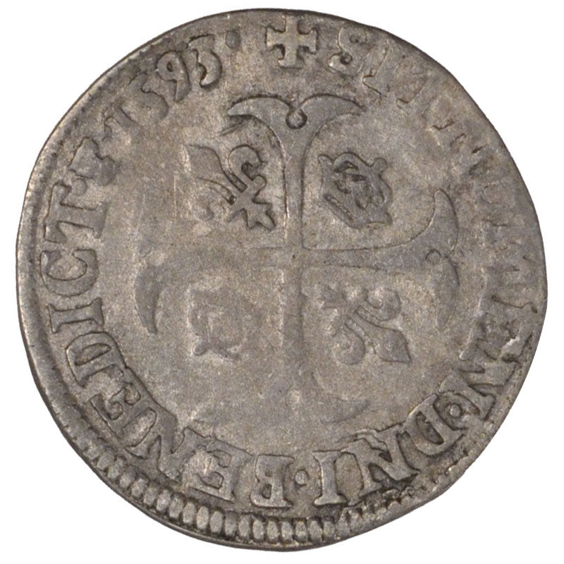 Münze, Frankreich, Douzain, 1593, S+, Silber, Sombart:4420