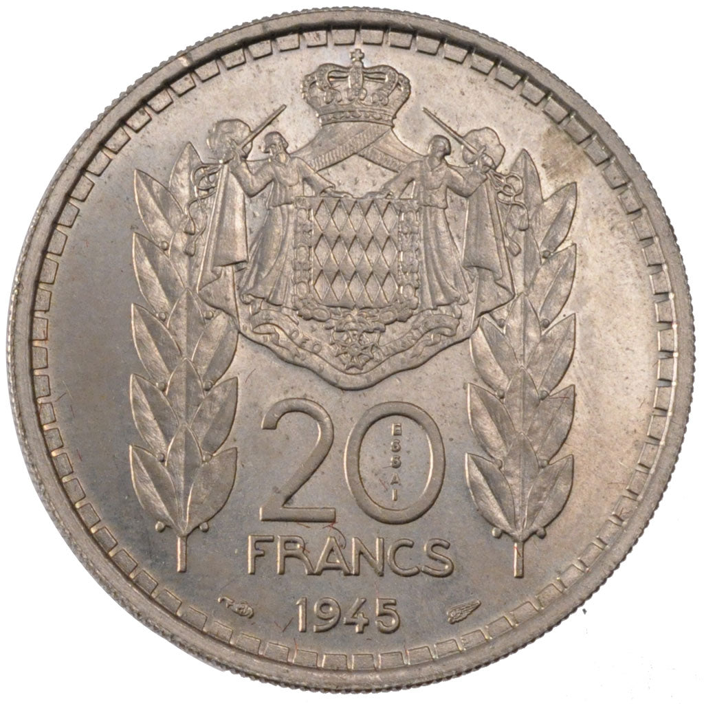 Moneta, Monaco, 20 Francs, 1945, MS(60-62), Miedź-Nikiel, KM:E20, Gadoury:137