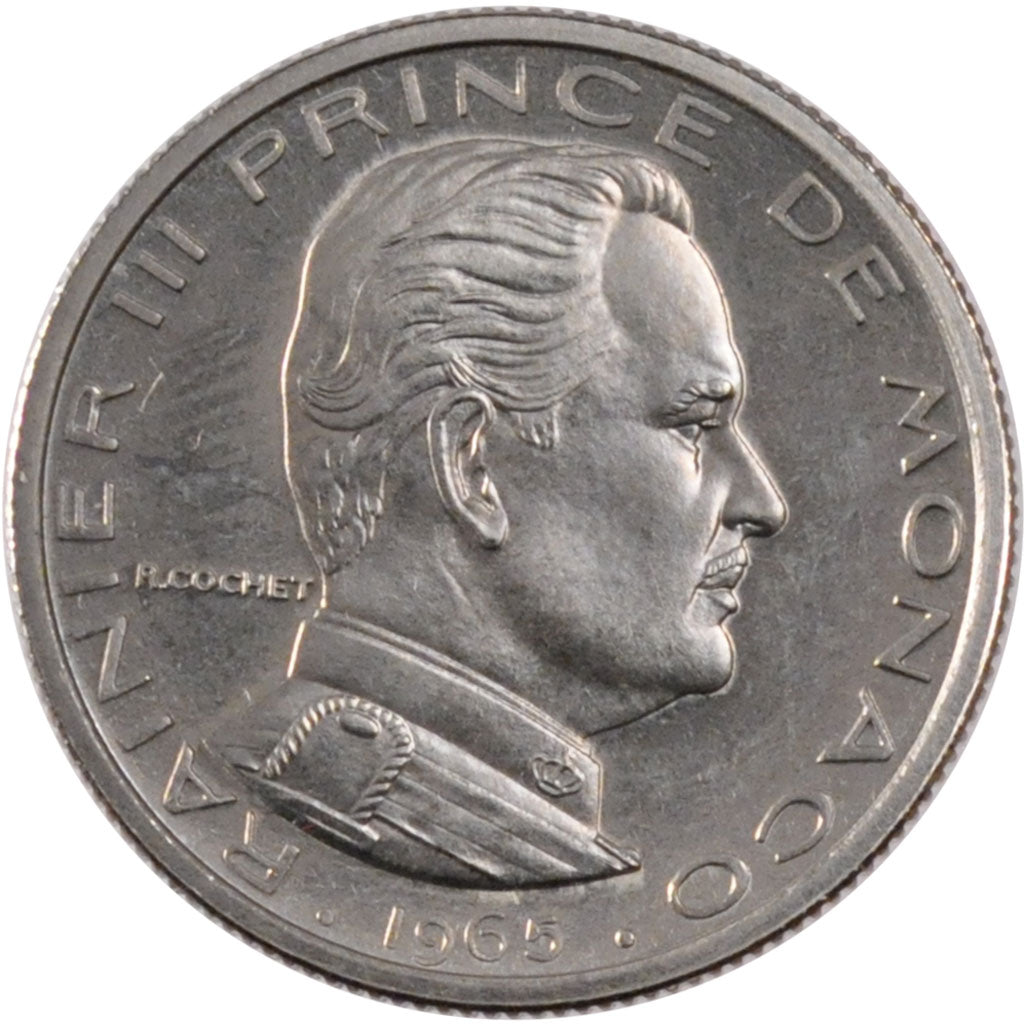 Coin, Monaco, 1/2 Franc, 1965, MS(60-62), Nickel, KM:E52, Gadoury:149