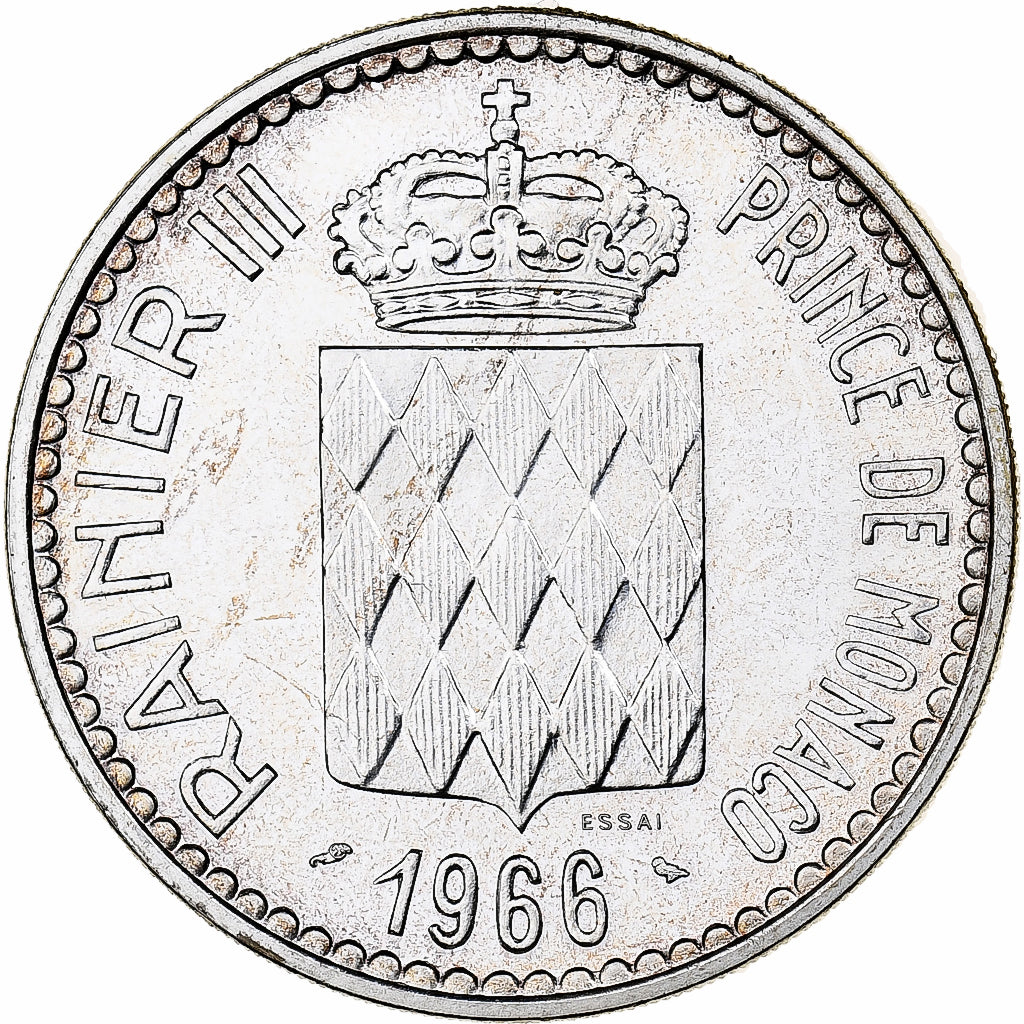 Monaco, Rainier III, 10 Francs, 1966, MDP, Pattern, Srebro, MS(65-70)