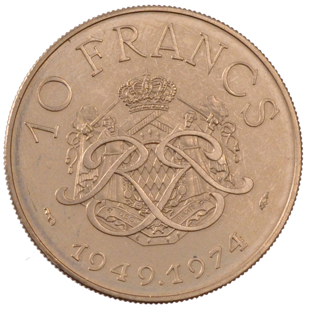 Coin, Monaco, 10 Francs, 1974, MS(60-62), Cupro-nickel Aluminium, KM:E63