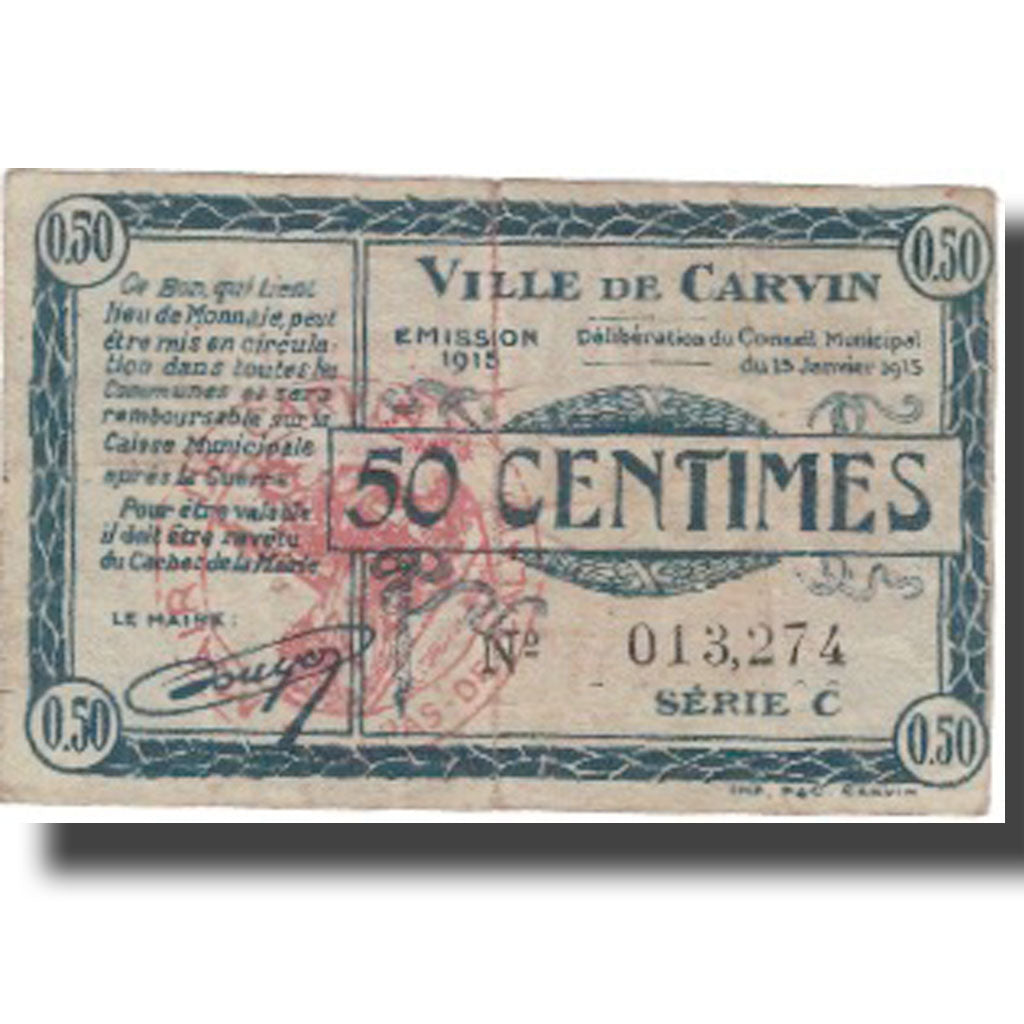 Francia, Carvin, 50 Centimes, 1915, UNC
