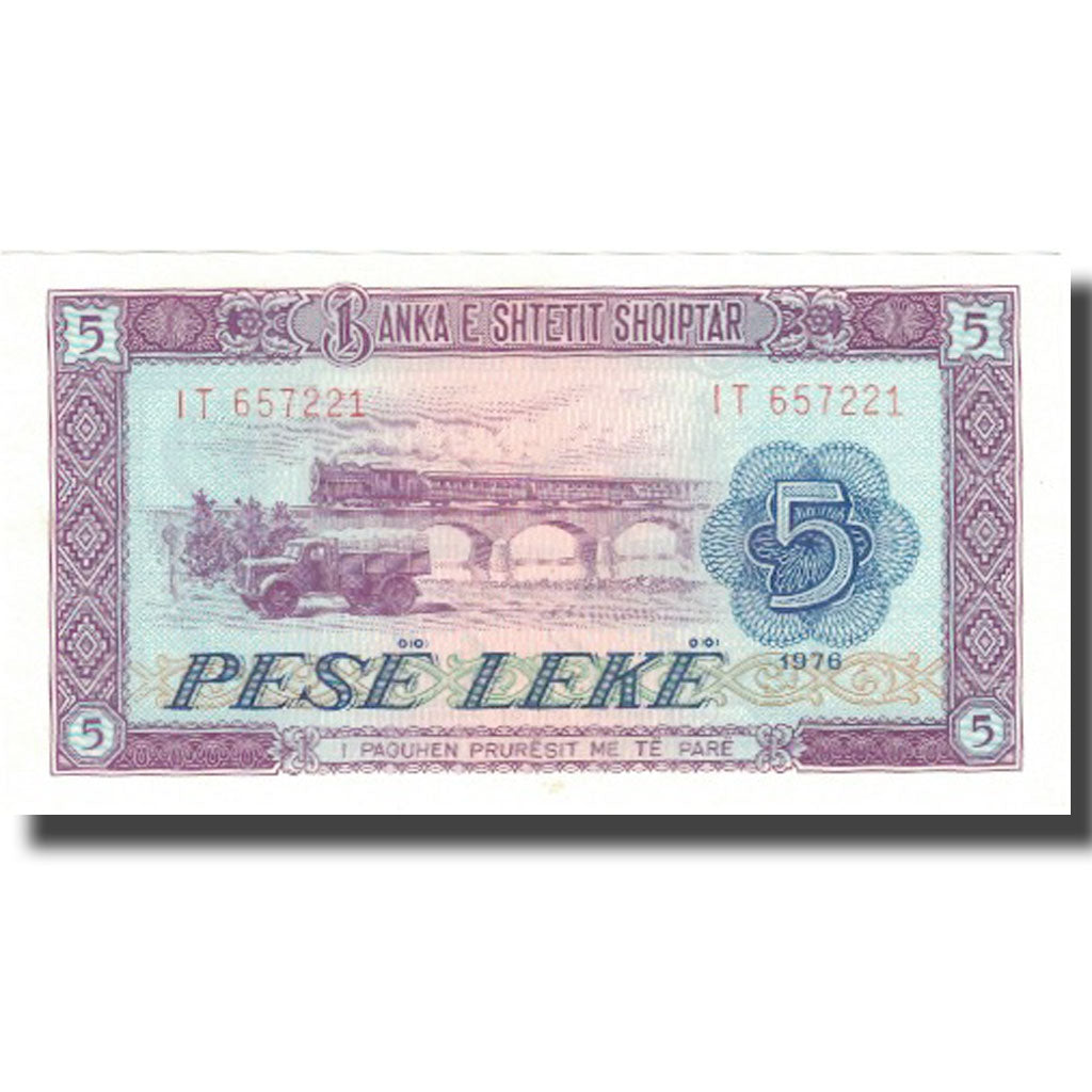 Billet, Albania, 5 Lekë, 1976, 1976, KM:42a, NEUF