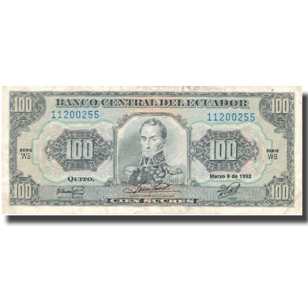 Banknote, Ecuador, 100 Sucres, 1992, 1992-3-9, KM:123Ab, EF(40-45)