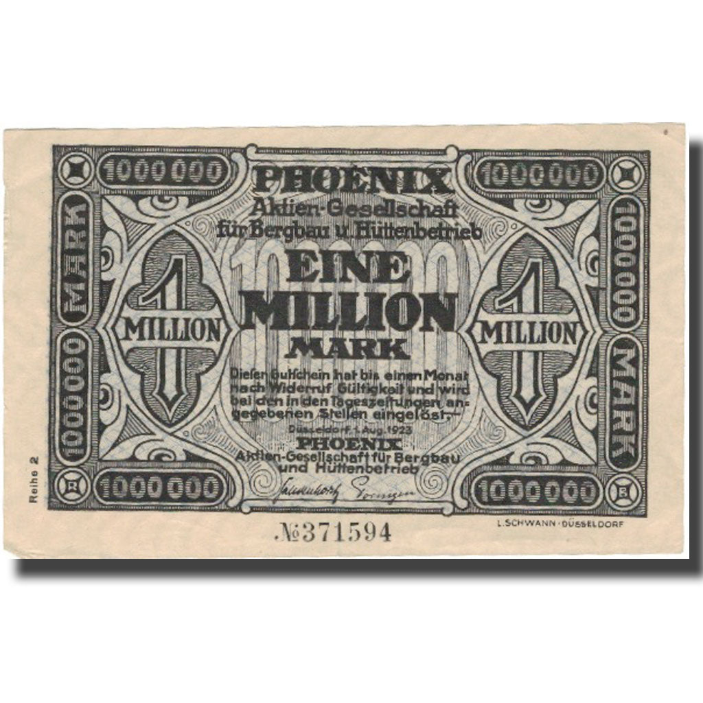 Banknote, Germany, Düsseldorf, 1 Million Mark, valeur faciale, 1923