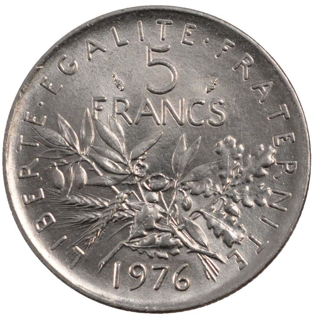 Coin, France, Semeuse, 5 Francs, 1976, MS(65-70), Nickel Clad Copper-Nickel