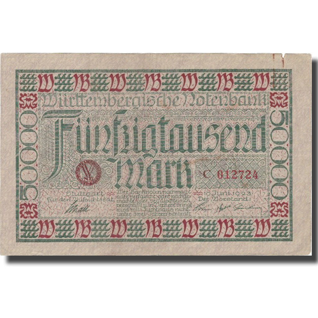 Banconote, Germania, Stuttgart, 50000 Mark, valeur faciale, 1923, 1923-07-10, BB