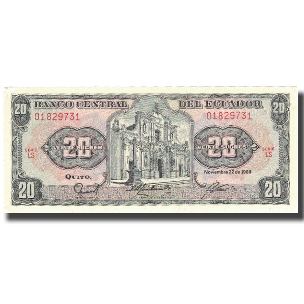 Banknote, Ecuador, 20 Sucres, 1988, 1988-11-22, KM:121Aa, UNC(65-70)
