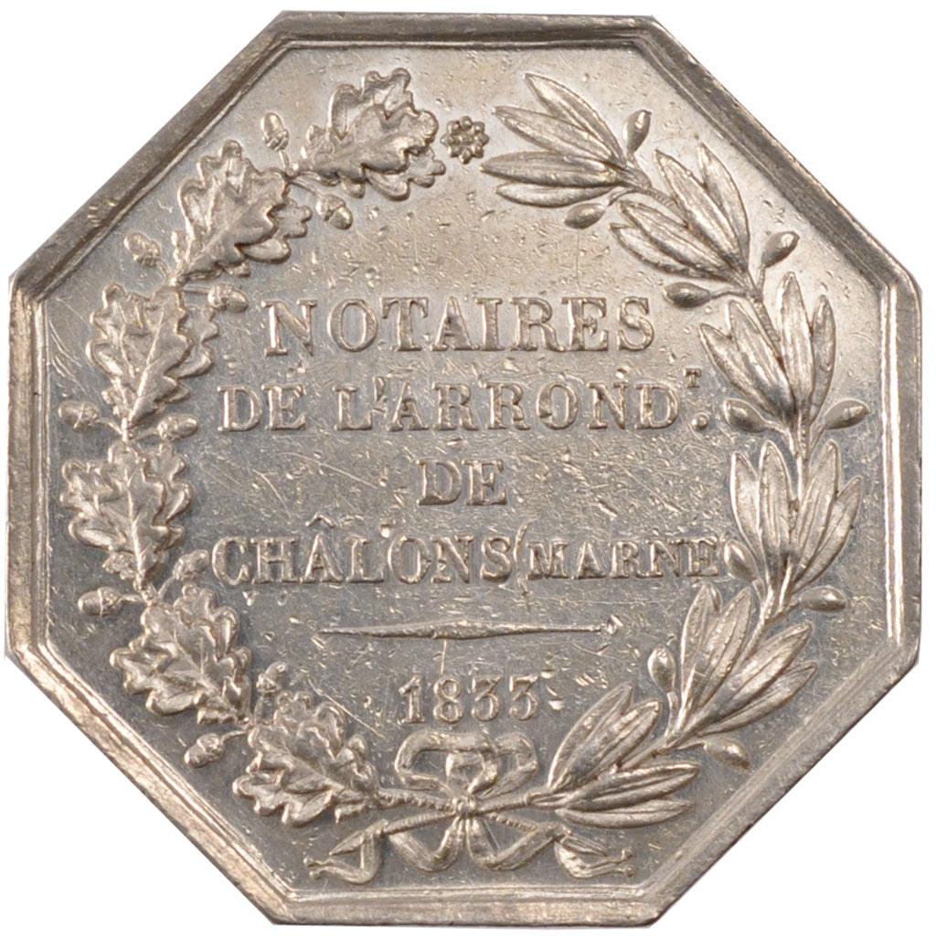 France, Token, Notary, 1833, MS(60-62), Silver, Lerouge:72