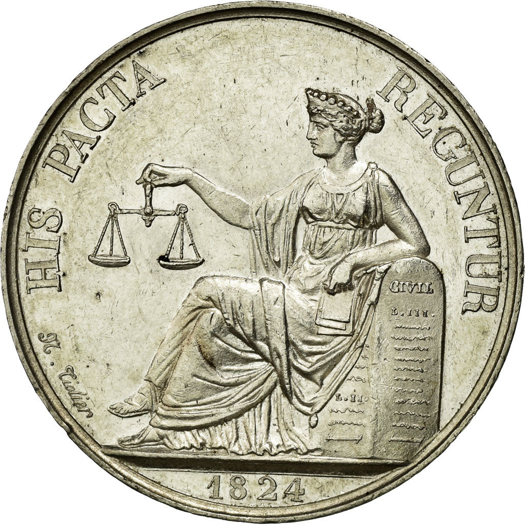 France, Token, Notary, 1824, MS(60-62), Silver, Lerouge:342