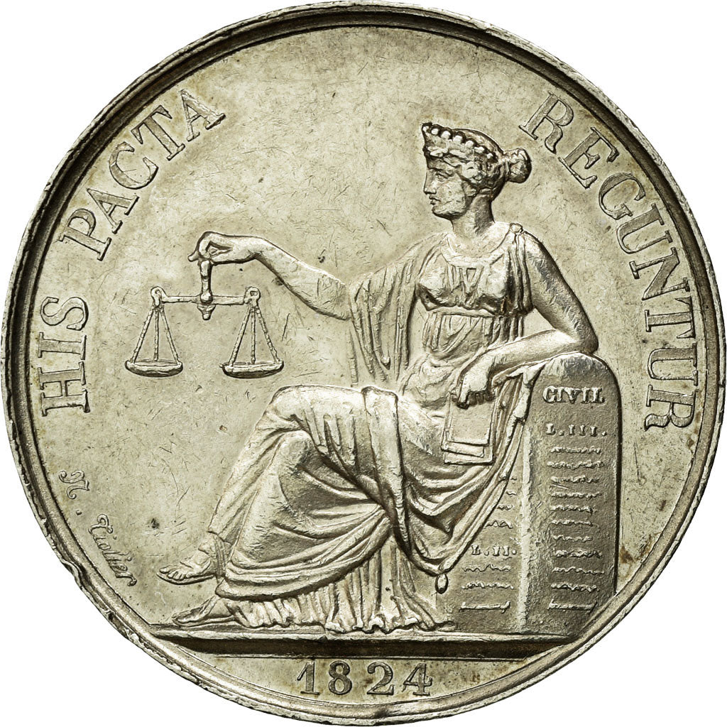 France, Token, Notary, 1824, MS(60-62), Silver, Lerouge:343