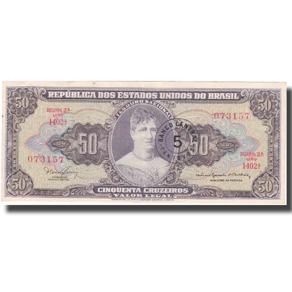 Billet, Brésil, 5 Centavos on 50 Cruzeiros, Undated (1966-1967), KM:184a, TTB