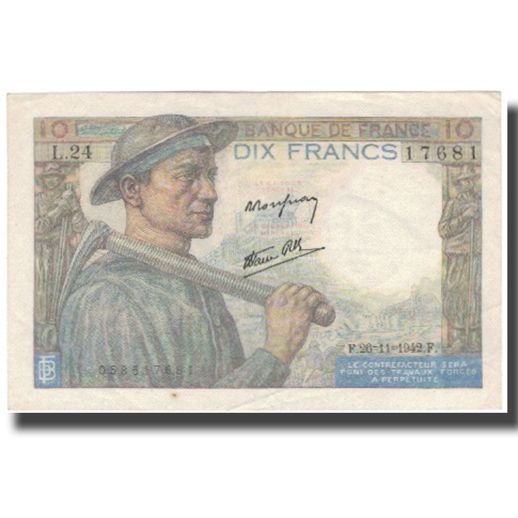 Francia, 10 Francs, Mineur, 1942, 1942-11-26, SPL-, Fayette:8.6, KM:99c