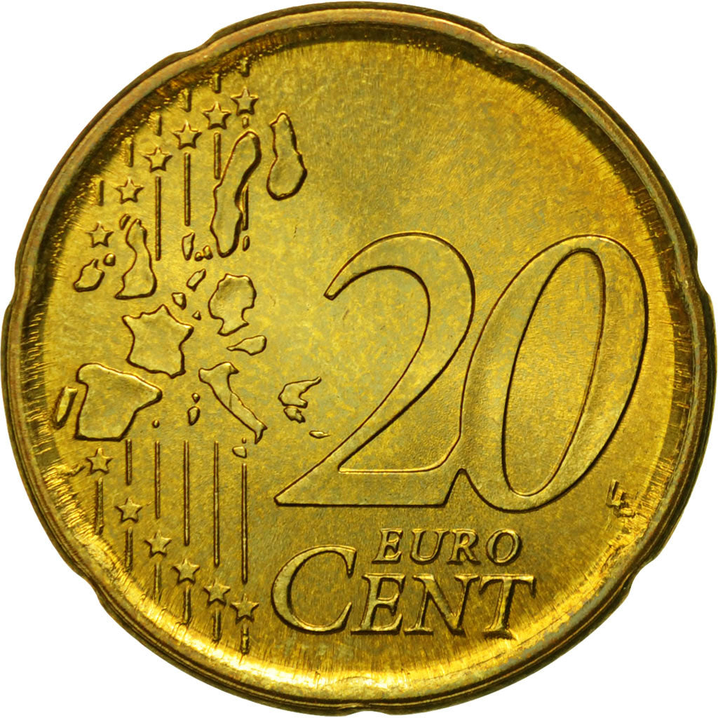 España, 20 Euro Cent, 1999, SC, Latón, KM:1044