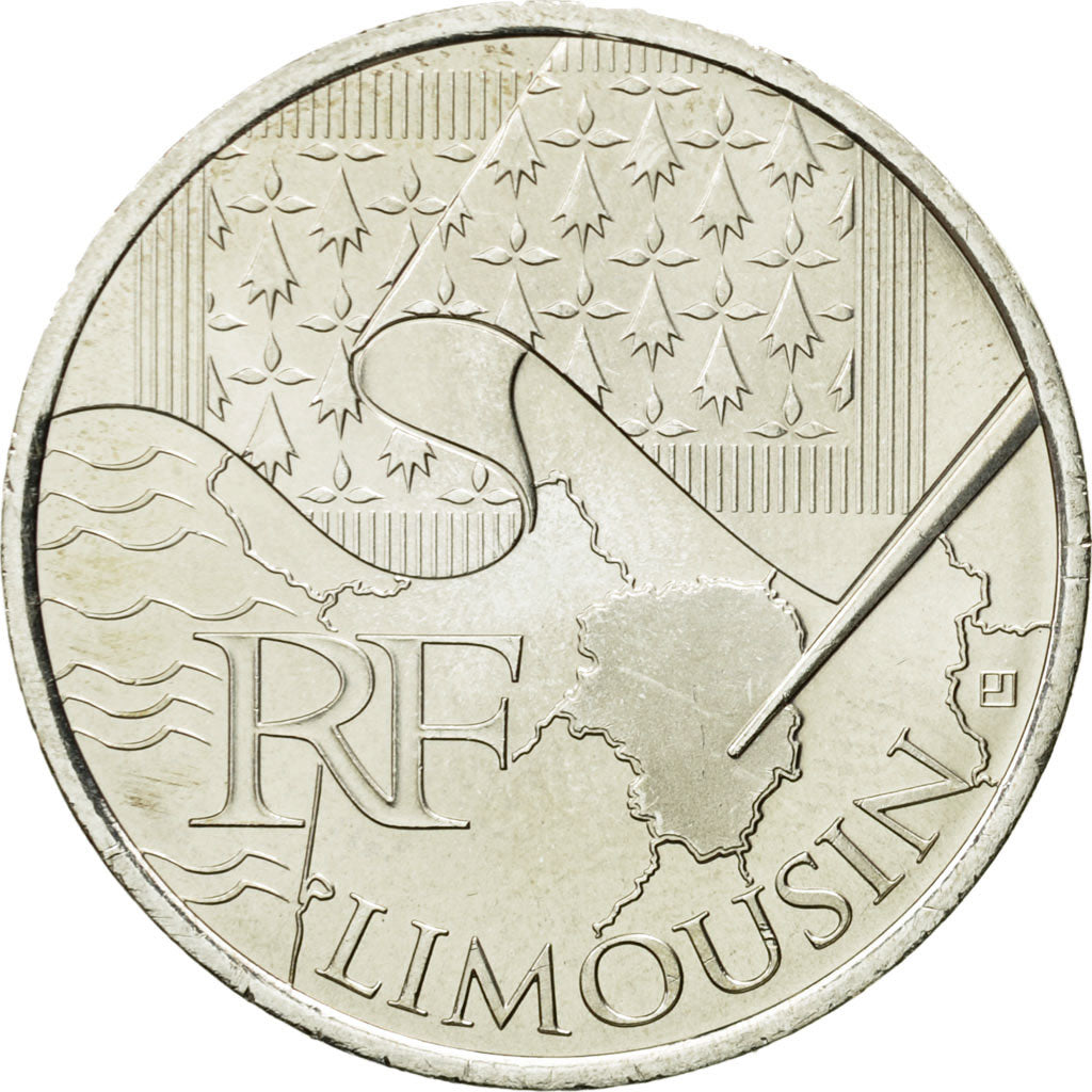France, 10 Euro, Limousin, 2010, MS(63), Silver, KM:1660