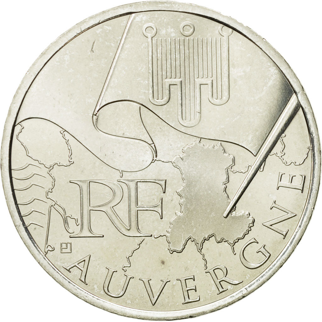 Francja, 10 Euro, Auvergne, 2010, Paris, MS(63), Srebro, KM:1646