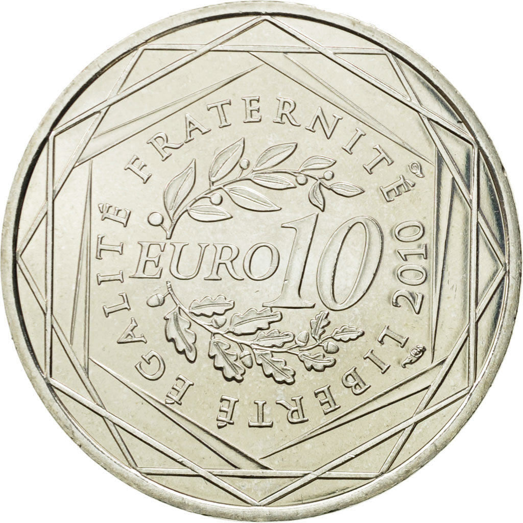 Francja, 10 Euro, Auvergne, 2010, Paris, MS(63), Srebro, KM:1646