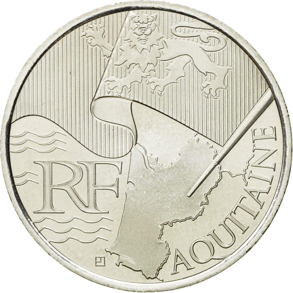 Francja, 10 Euro, Aquitaine, 2010, Paris, MS(63), Srebro, KM:1645
