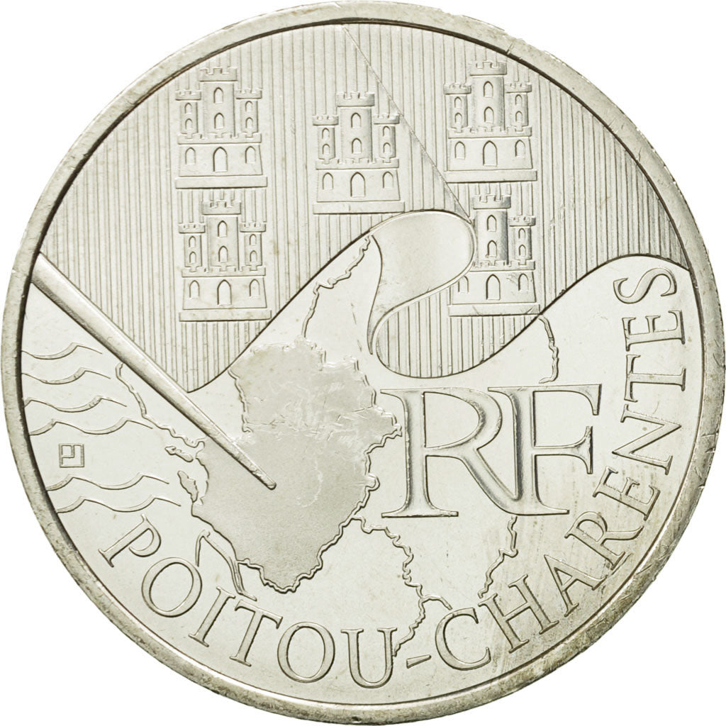 France, 10 Euro, Poitou-Charentes, 2010, MS(63), Silver, KM:1667