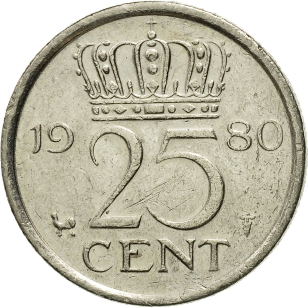 Munten, Nederland, Juliana, 25 Cents, 1980, ZF, Nickel, KM:183