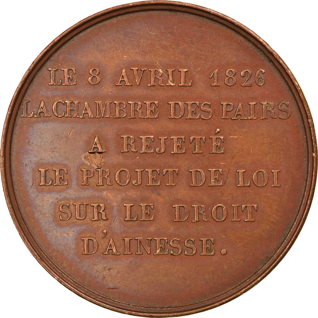Francia, medalla, Charles X, Projet de loi sur le Droit d'Ainesse, Chambre des