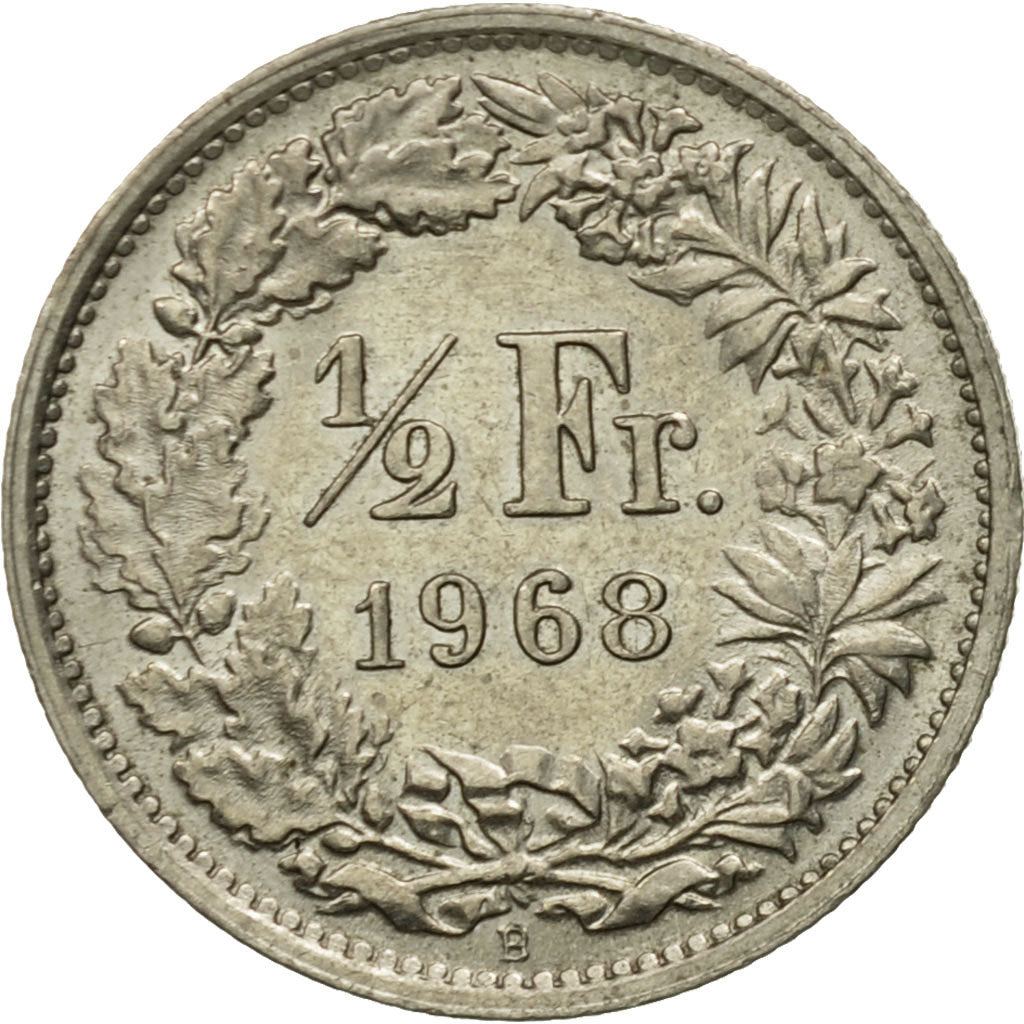Coin, Switzerland, 1/2 Franc, 1968, Bern, EF(40-45), Copper-nickel, KM:23a.1