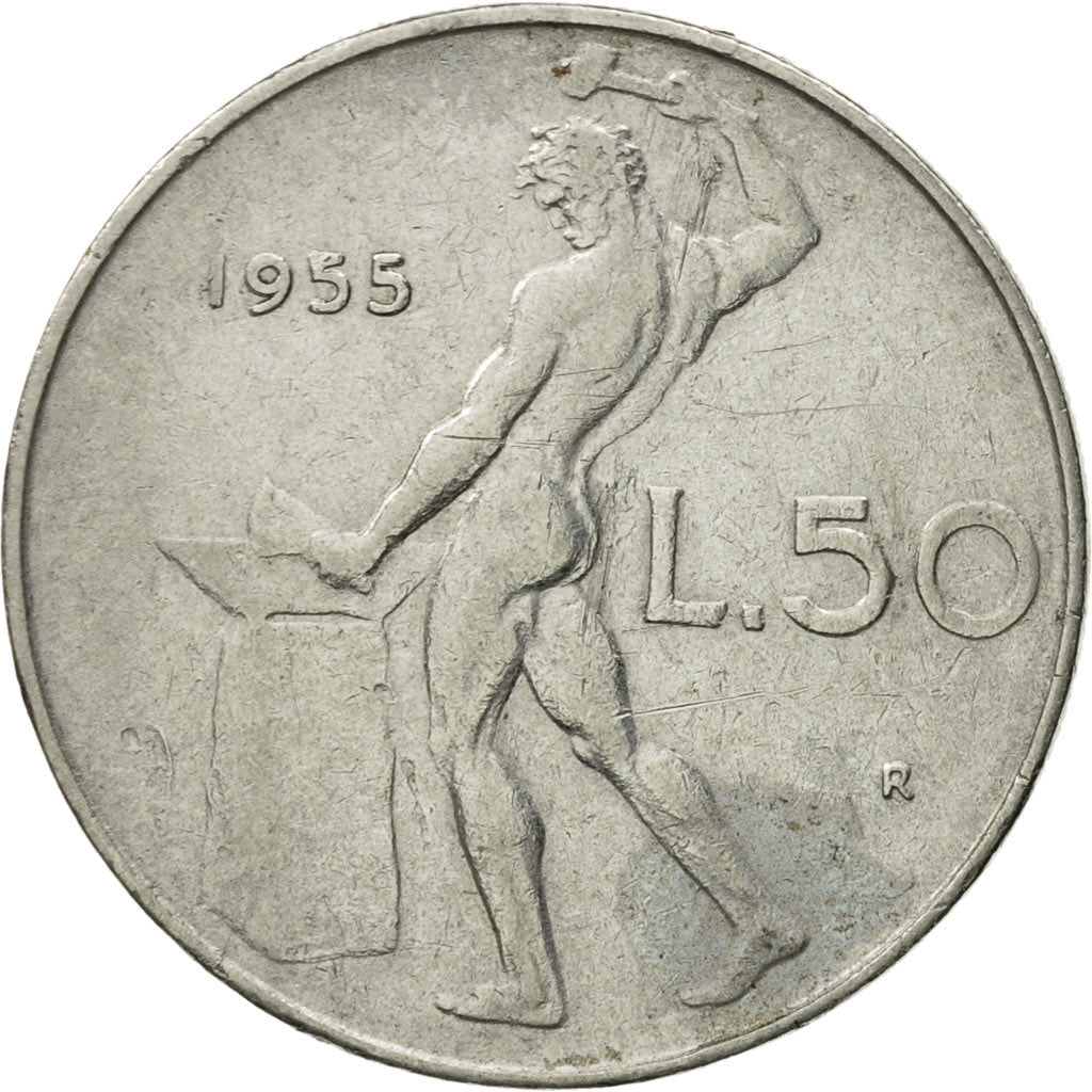 Münze, Italien, 50 Lire, 1955, Rome, SS, Stainless Steel, KM:95.1