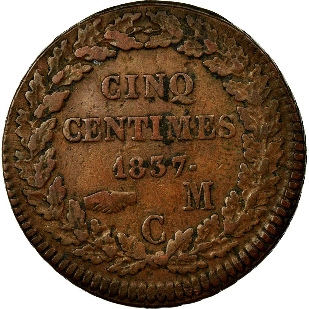 Moneta, Monaco, Honore V, 5 Centimes, Cinq, 1837, Monaco, BB, Forma in ottone