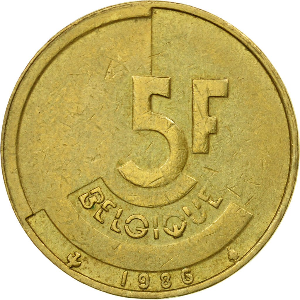 Coin, Belgium, 5 Francs, 5 Frank, 1986, Brussels, EF(40-45), Brass Or