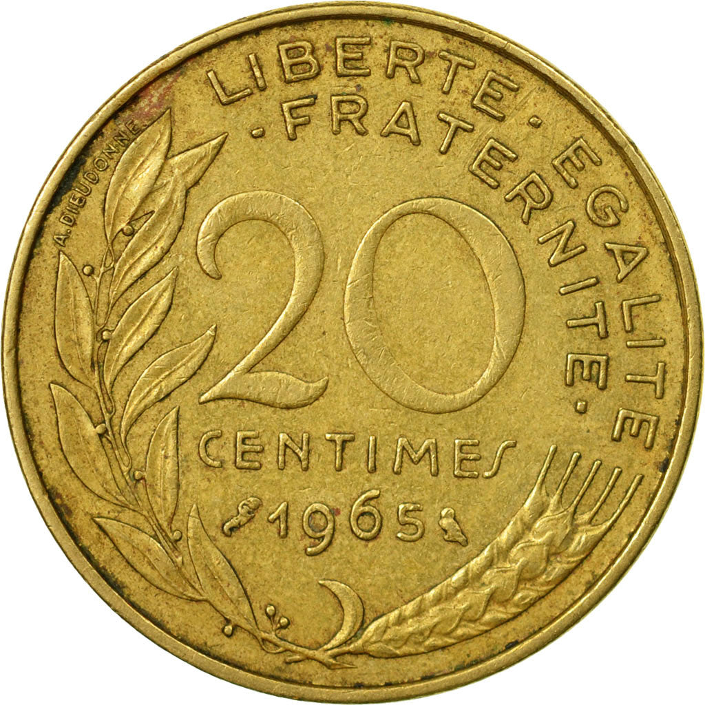 Moneda, Francia, Marianne, 20 Centimes, 1965, Paris, MBC, Aluminio - bronce