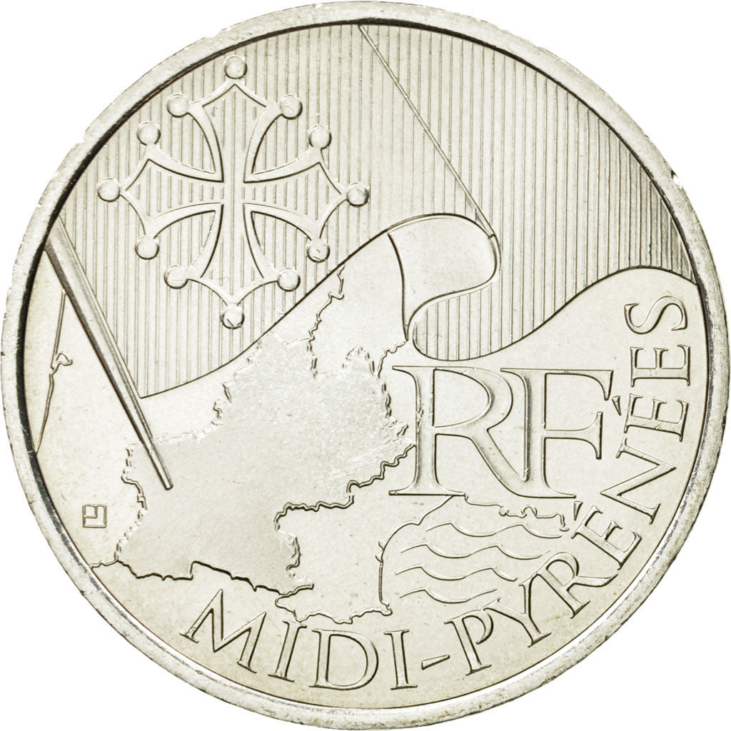 France, 10 Euro, Midi-Pyrénées, 2010, MS(63), Silver, KM:1663