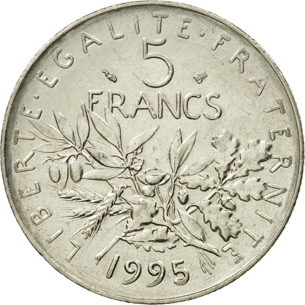 Moneta, Francja, Semeuse, 5 Francs, 1995, Paris, EF(40-45), Nikiel powlekany