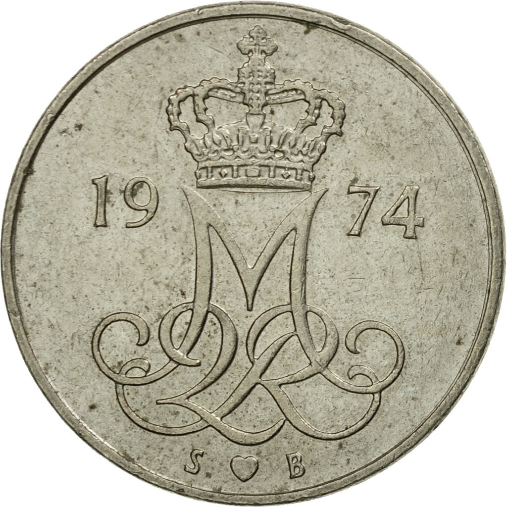 Munten, Denemarken, Margrethe II, 10 Öre, 1974, Copenhagen, ZF, Copper-nickel