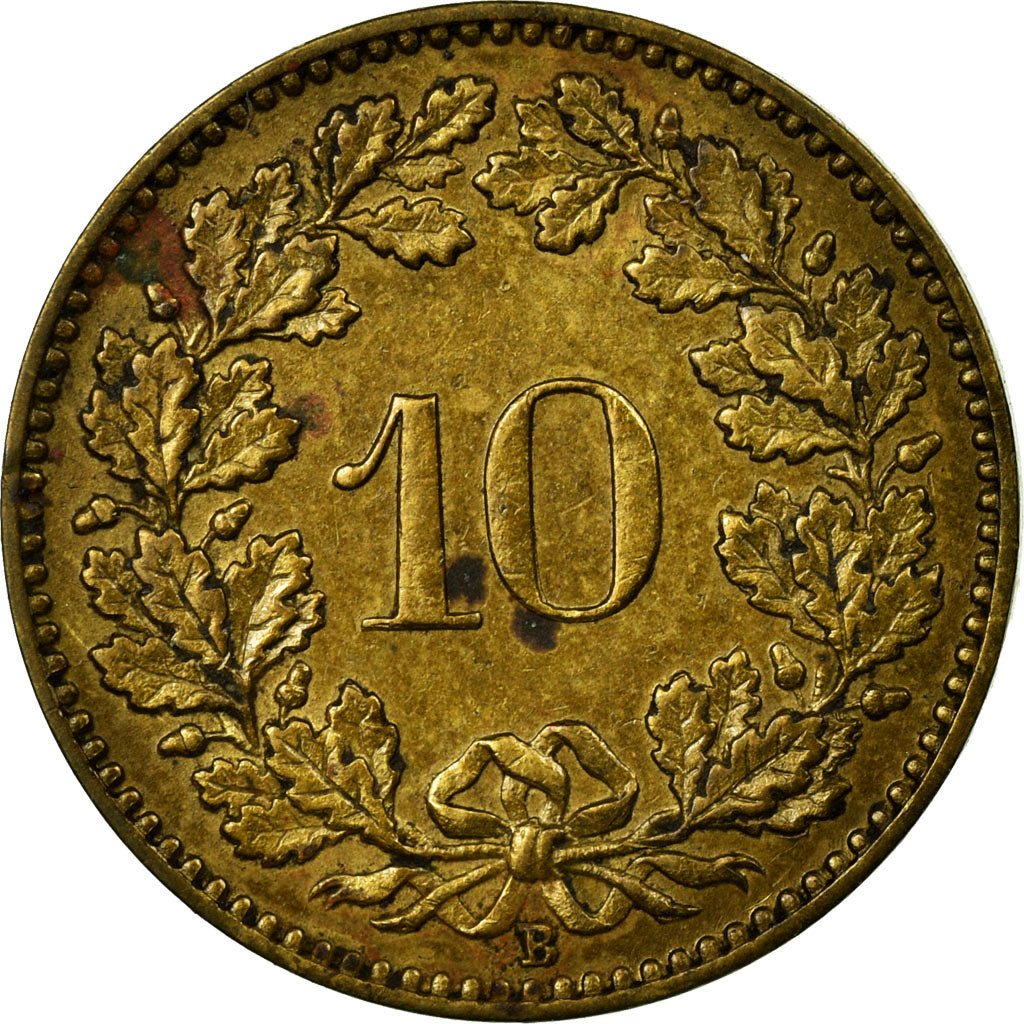Coin, Switzerland, 10 Rappen, 1919, Bern, AU(50-53), Brass, KM:27A
